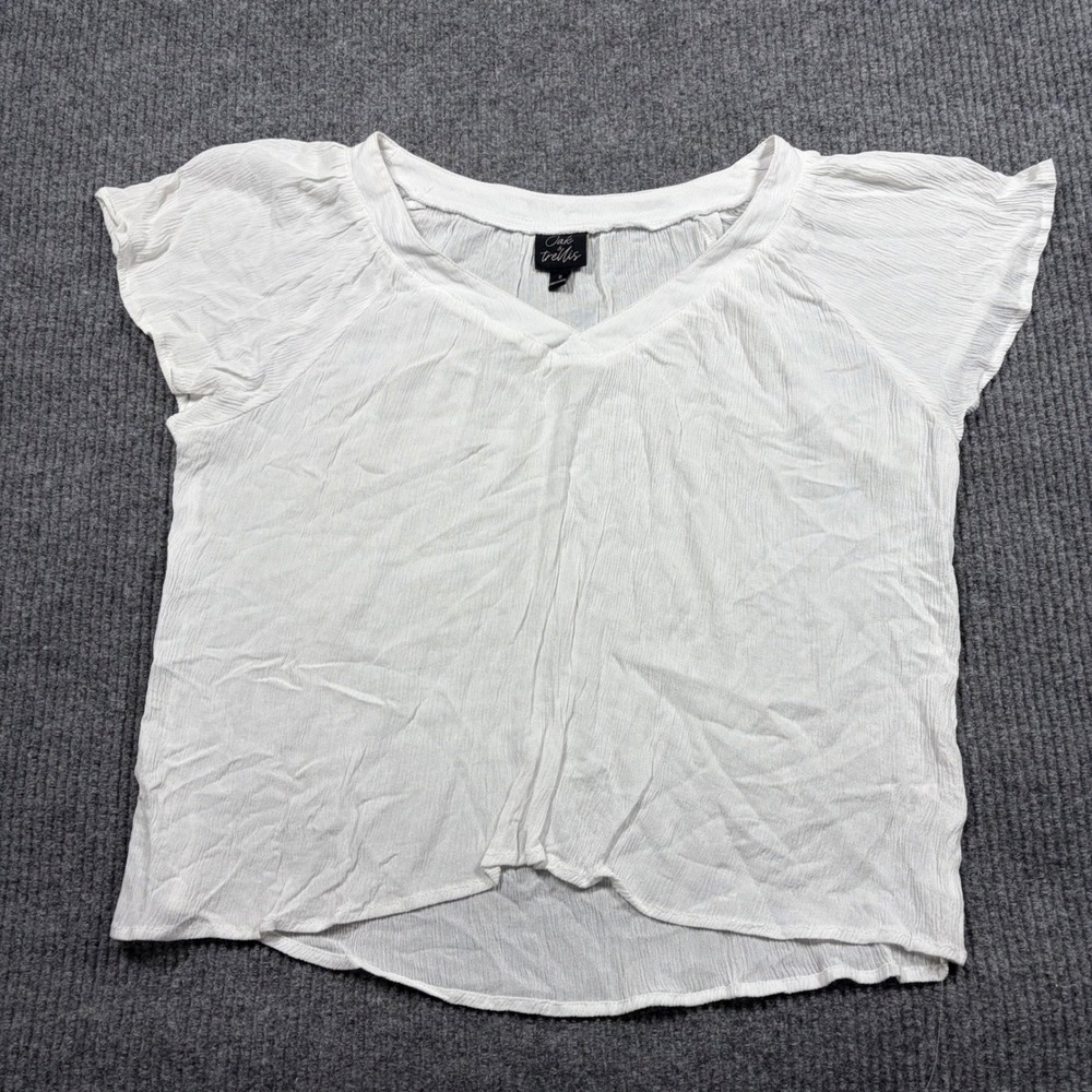 Oak & Trellis Shirt Womens XL White Crinkle Gauze V-Neck Short Sleeve Blouse Top